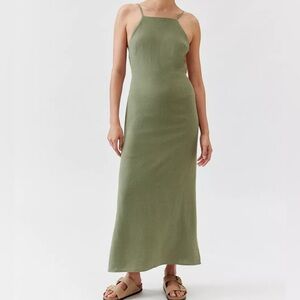NWT UO Urban Renewal Remnants Slub Linen Open-Back Midi Dress